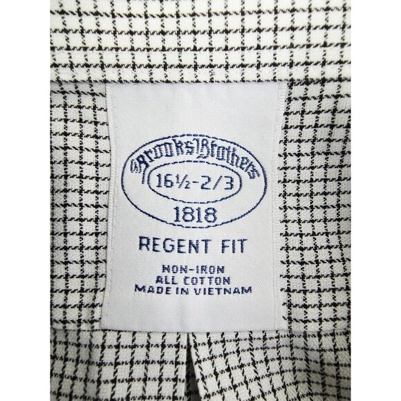 Brooks Brothers Regent Fit Size 16.5 2/3 Mens Non Iron White Black Check Shirt - Picture 5 of 10